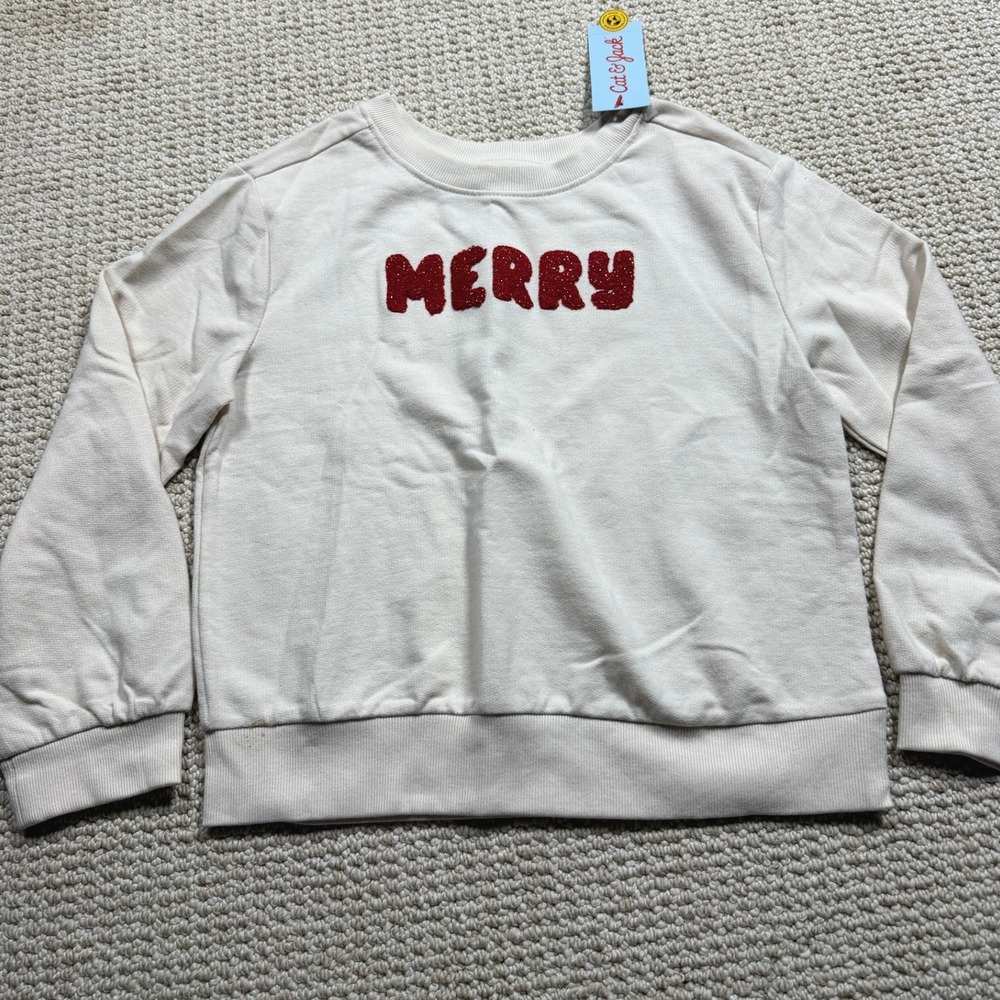 Cat & Jack Merry‎ Girls Fleece Pullover Size 8 Christmas Holiday crew neck NWT